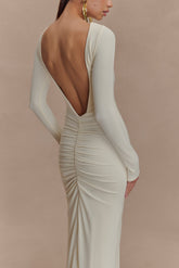 Louisa Long Sleeve Slinky Maxi Dress - Ivory